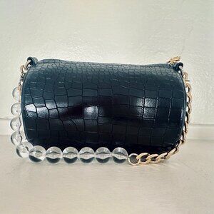 Lele Sadoughi Black Croc Charlie Barrel Bag